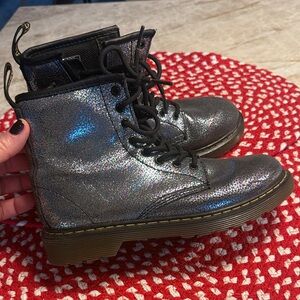 Dr. Martens Kids Boots in Shimmering Silver and Black